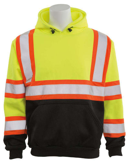 W376BC Hi-Viz Yellow Hooded Sweatshirt w/ Contrasting Trim, Black Bottom- Class 3