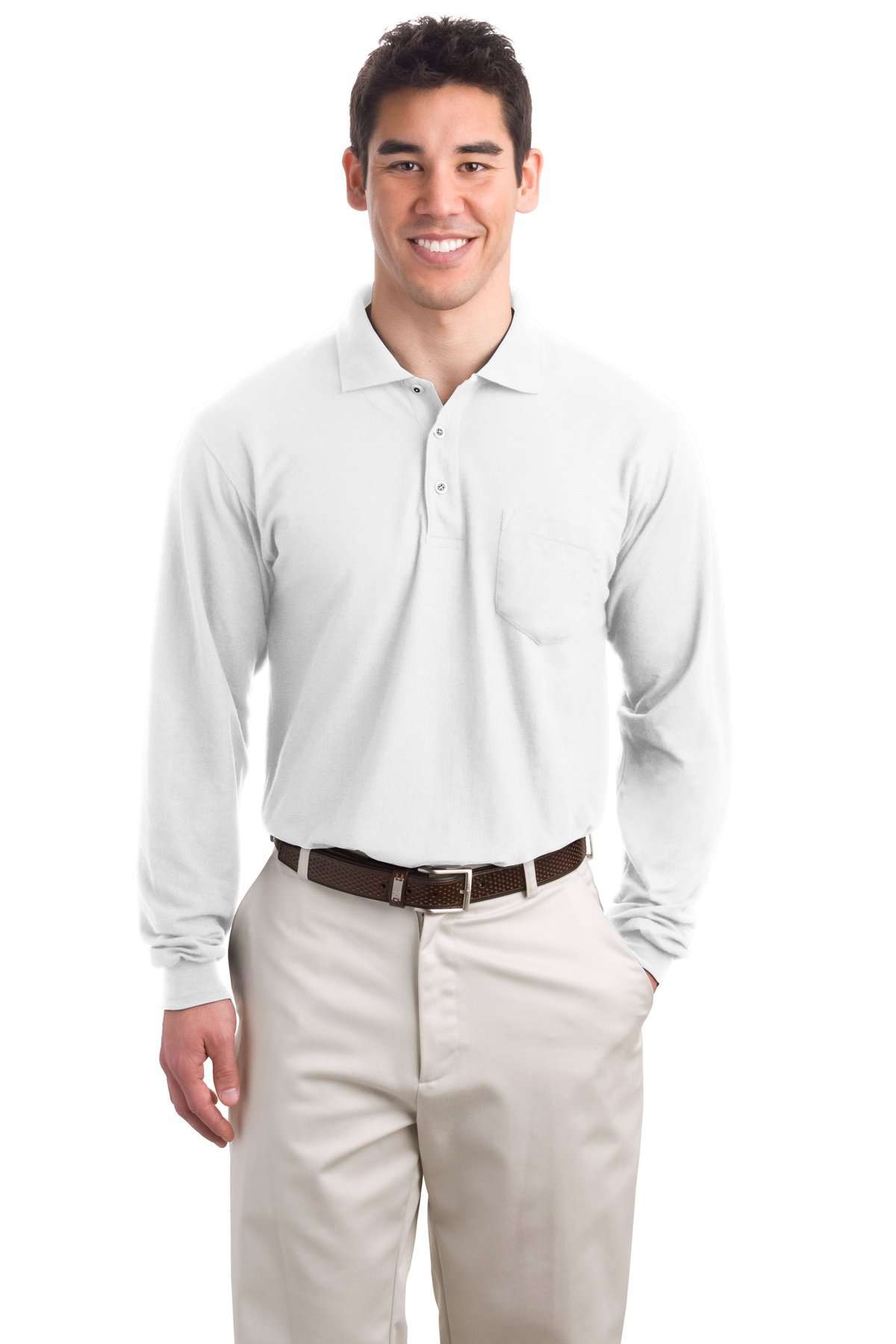 Port Authority Long Sleeve Silk Touch Polo with Pocket.  K500LSP