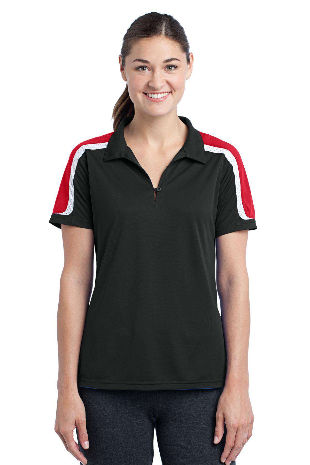 Sport-Tek Ladies Tricolor Shoulder Micropique Sport-Wick Polo. LST658